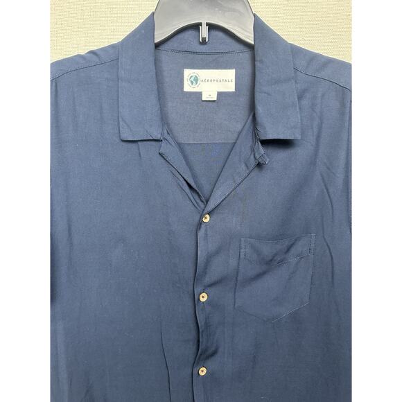 Aeropostale Button Down Shirt Men's Men’s Navy Blue White Trim Rayon India - Picture 3 of 8